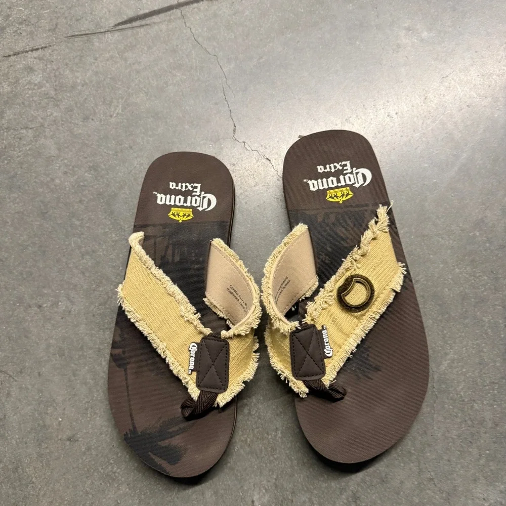 Corona Extra Mens Flip Flop Sandals Brown Beige Bottle Opener CS8LW6COR Size MD